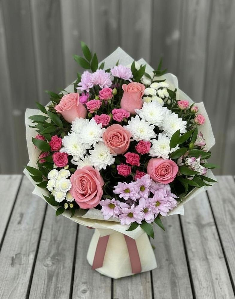 Букет цветов из: Альстромерии, Гвоздики, Розы и Хризантемы в Зязикове-Юрте