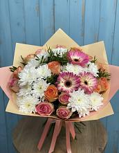 Букет цветов из:  Розы, Герберы и Хризантемы в Зязикове-Юрте