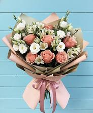 Букет цветов из:  Розы, Альстромерии и Лизиантусы в Зязикове-Юрте