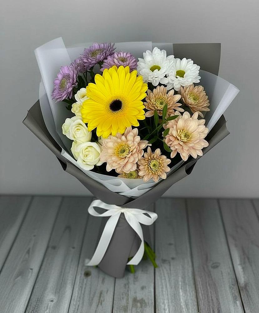 Букет цветов из: Розы, Герберы и Хризантемы в Зязикове-Юрте