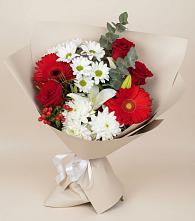 Букет цветов из:  Розы, Хризантемы, Герберы и Лилии в Зязикове-Юрте