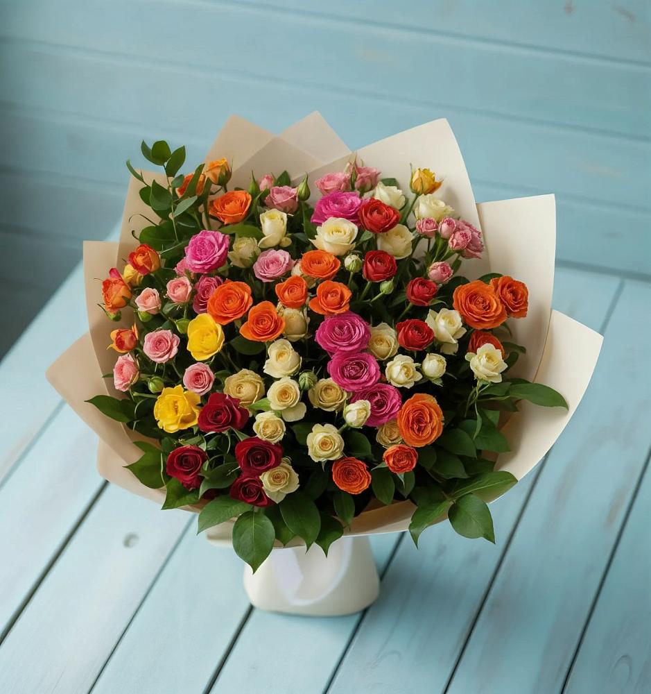 Букет Микс из разноцветных кустовых роз в Зязикове-Юрте