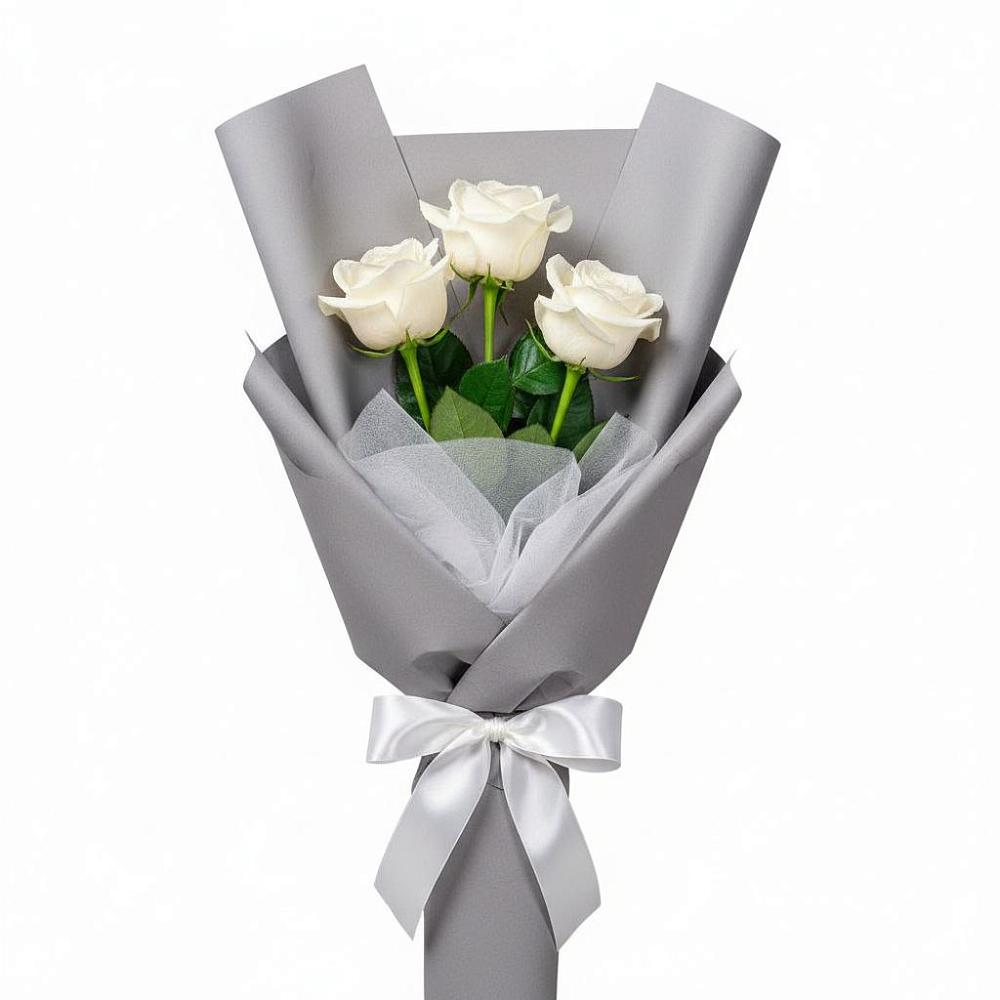 Букет 3 белые розы в Зязикове-Юрте