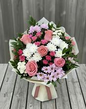 Букет цветов из:  Альстромерии, Гвоздики, Розы и Хризантемы в Зязикове-Юрте