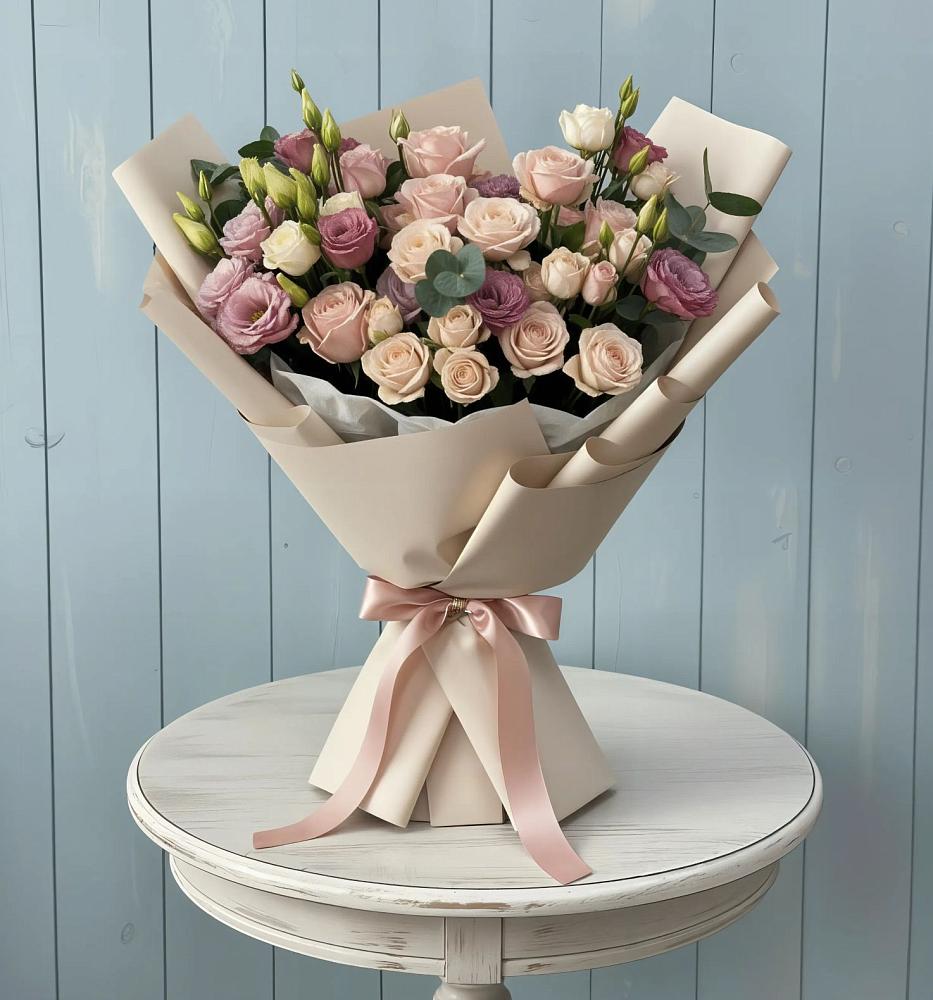 Букет цветов из: Розы и Лизиантусы в Зязикове-Юрте