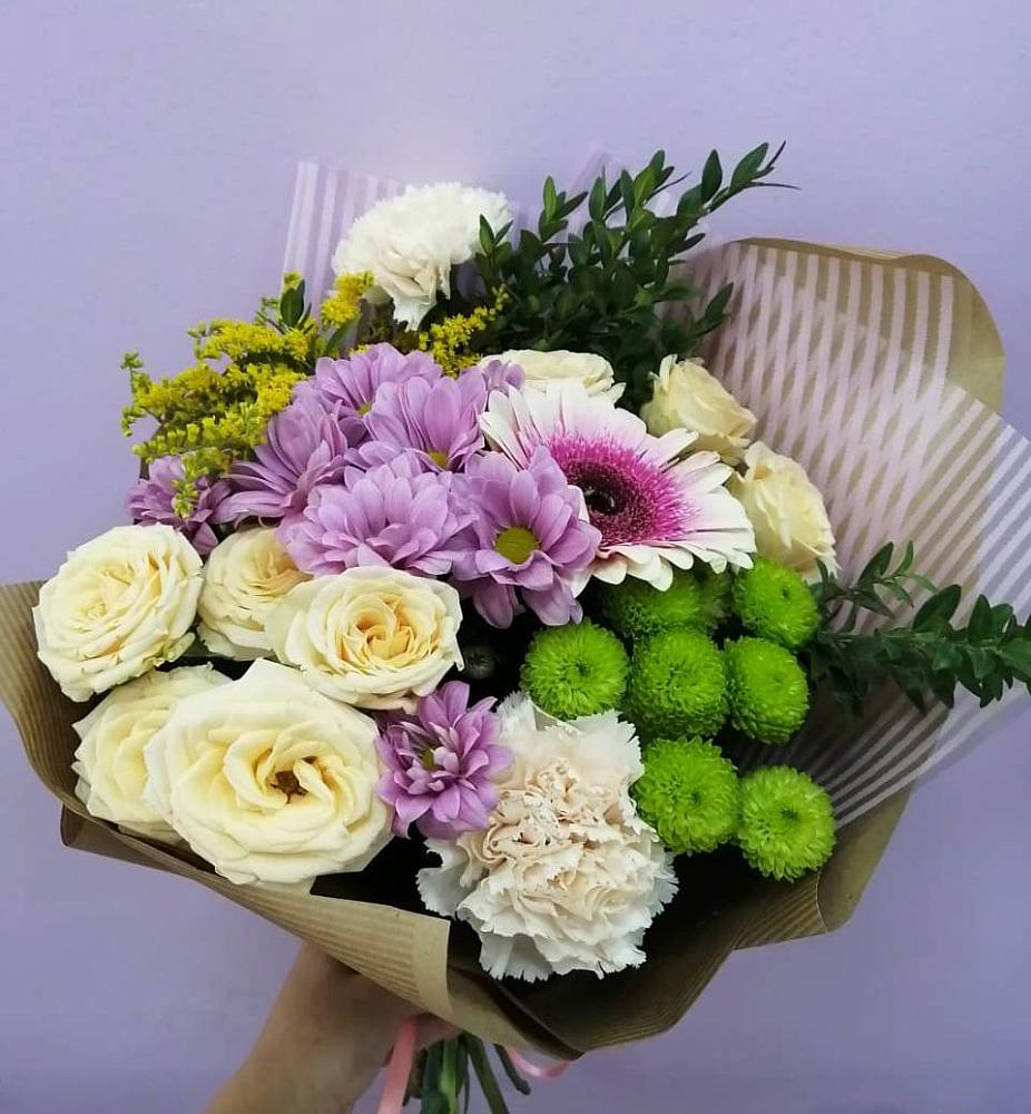 Букет цветов из: Хризантемы, Розы, Гвоздики и Герберы в Зязикове-Юрте