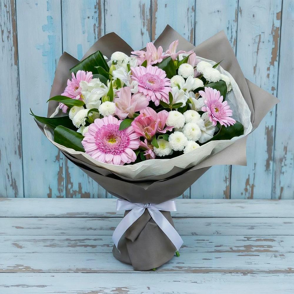 Букет цветов из: Герберы, Альстромерии и Хризантемы в Зязикове-Юрте