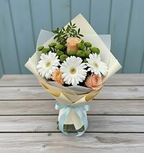 Букет цветов из:  Герберы, Розы и Хризантемы в Зязикове-Юрте