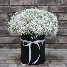 Цветочная композиция из Гипсофила в шляпной коробке в Зязикове-Юрте
