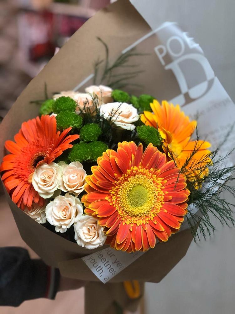 Букет цветов из: Герберы, Хризантемы и Розы в Зязикове-Юрте