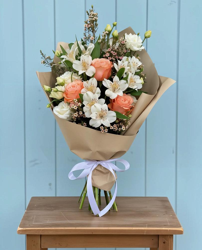 Букет цветов из: Альстромерии, Лизиантусы, Розы и Хризантемы в Зязикове-Юрте